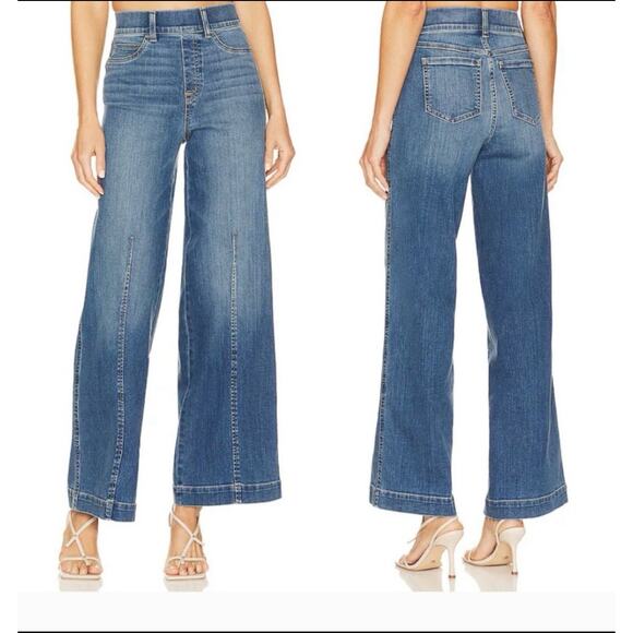 NWT Spanx Seamed Front Wide Leg Jeans Blue Vintage Indigo Small Petite - Picture 7 of 7